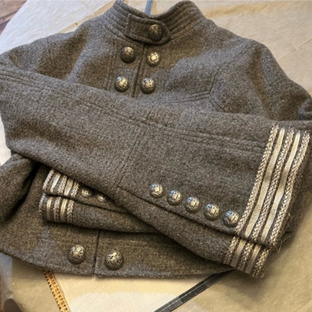 Gray Military Style Jacket with Silver Accents